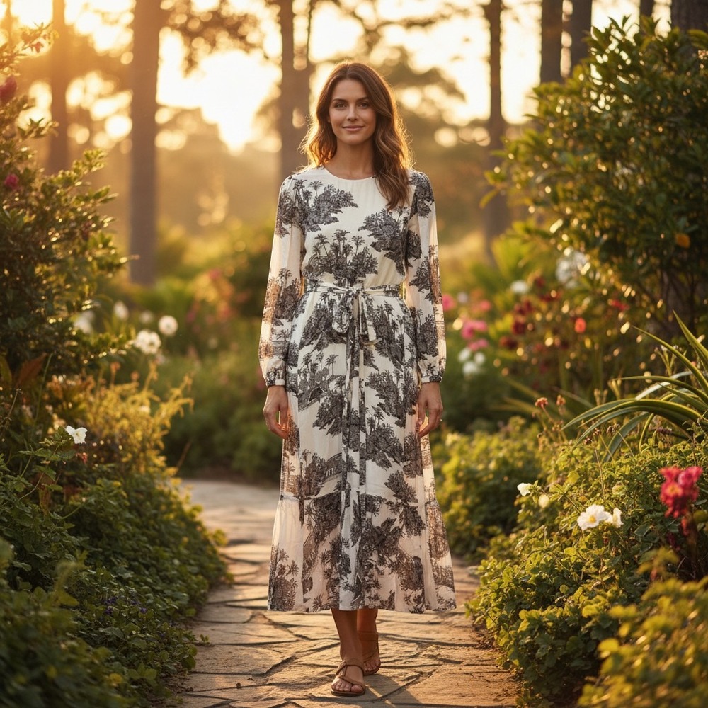 Tuckernuck x India Hicks Black White Tropical Toile Tie Front Maxi Dress Large